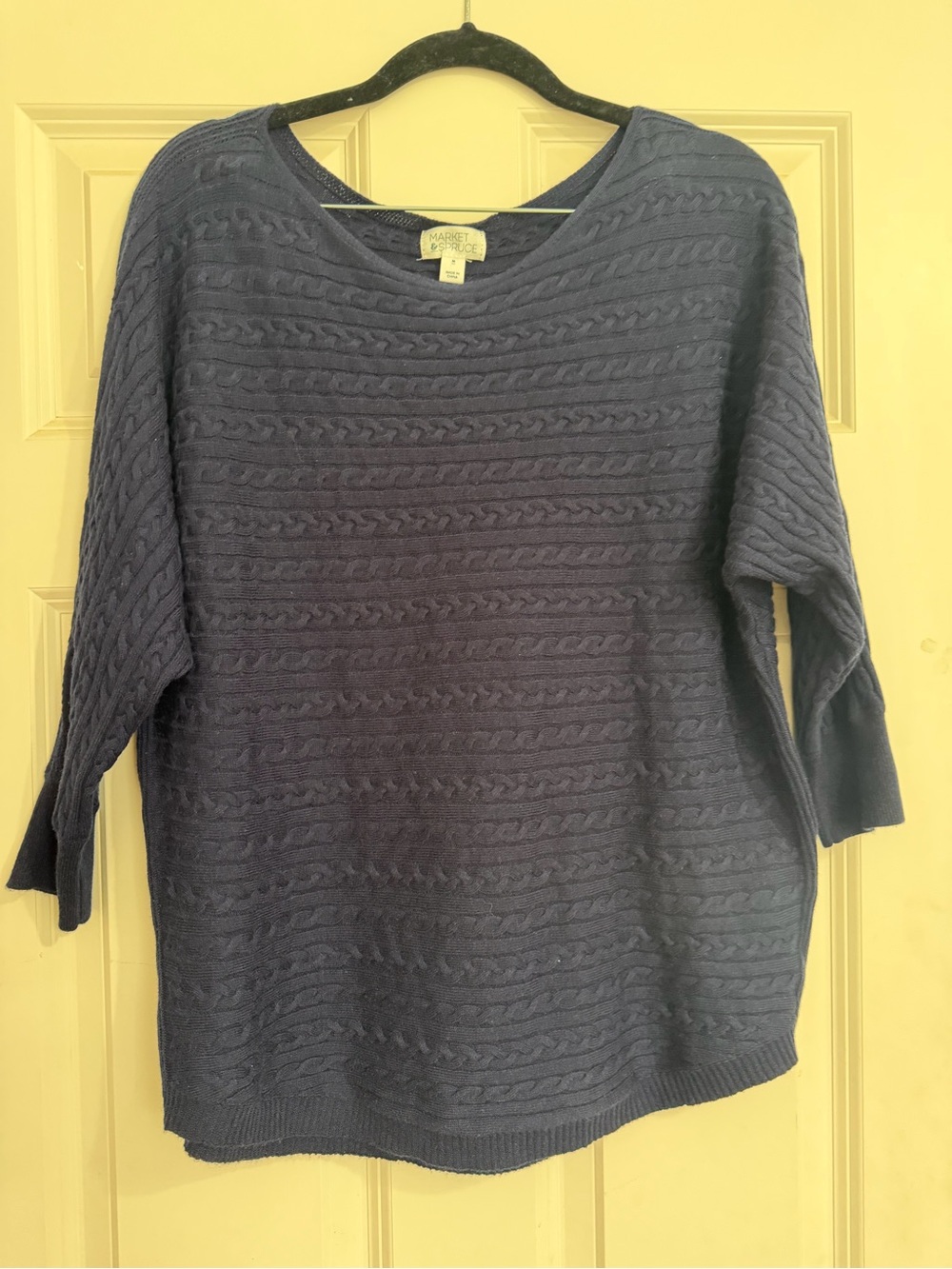Market & Spruce Cashmere Blend Navy Cable Knit Sweater